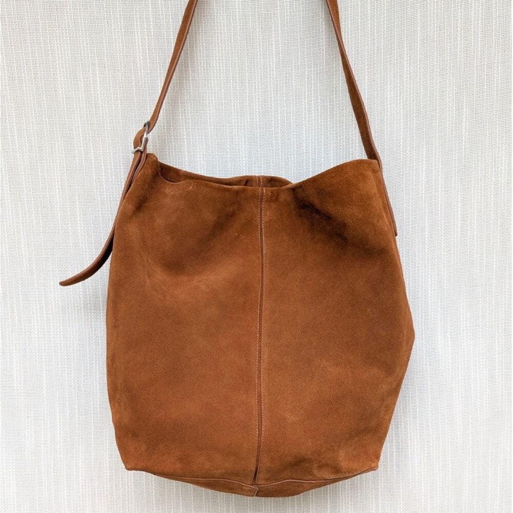 Mango MNG Bag Brown Leather Bucket Shoulder Adjustable Strap